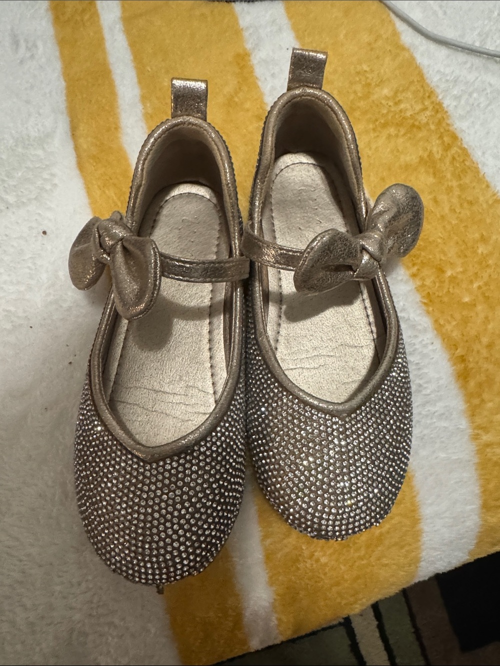 Girls Metallic Gold Bow Mary Jane Flats - Kids Shoes